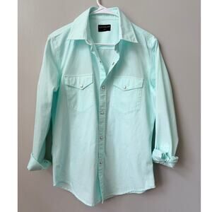 Goodlife Men's 4Corner Denim Western Pearl Snap Shirt Small Mint Green Cotton